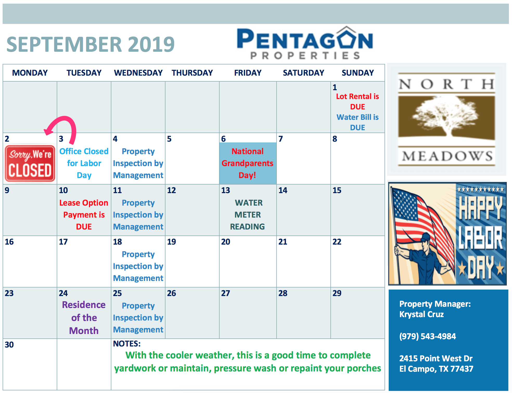 North Meadows Calendar Pentagon Homes